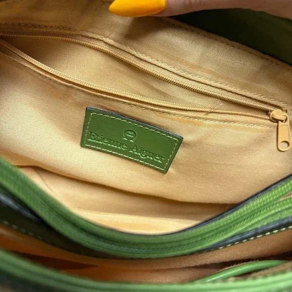 Etienne Aigner Y2k Green & Tan Woven Shoulder Bag - Picture 6 of 7